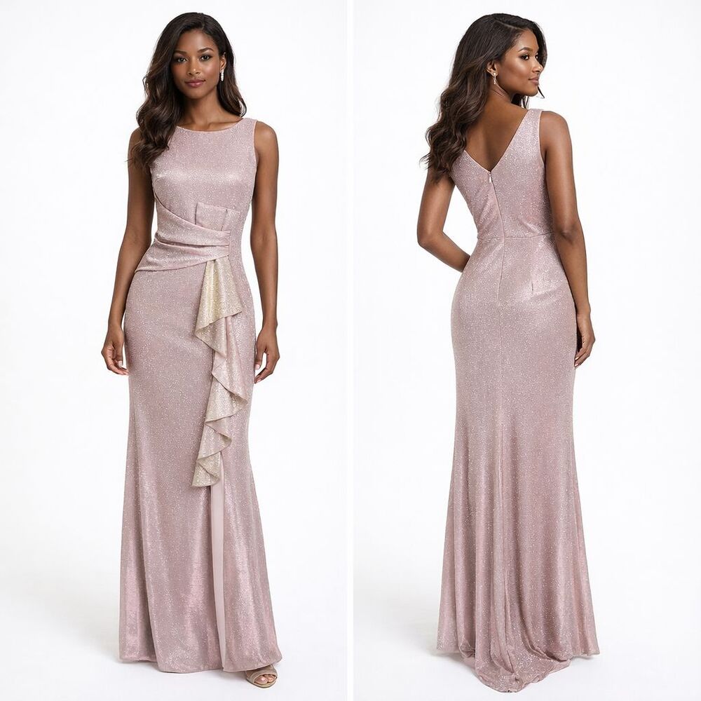 Betsy & Adam White/Pink/Gold Serene Galaxy Glitter Prom Party Cocktail Dress 6P